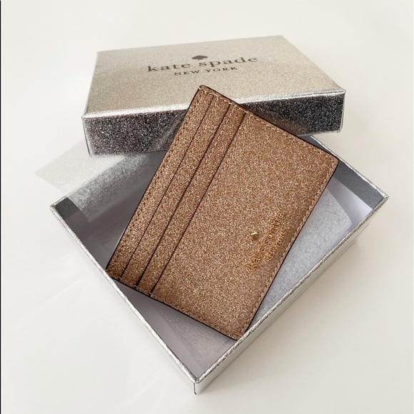 ♠️Kate Spade Shimmy Glitter Small Slim Card Holder Case Wallet Rose Gold NWT - Picture 9 of 9